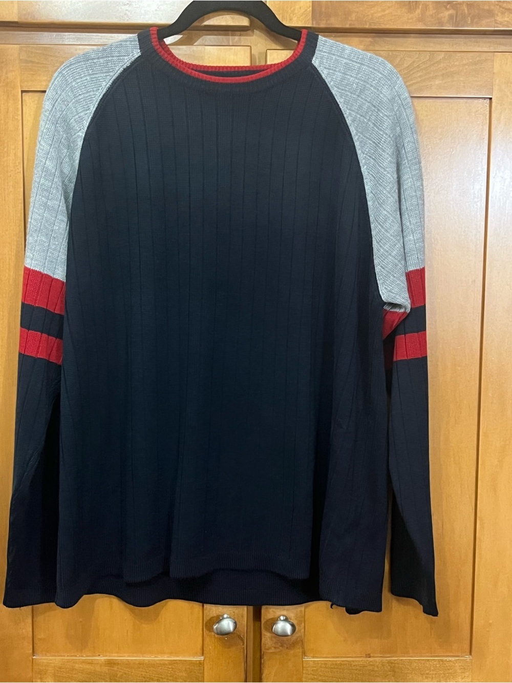 Side Street Vintage 90s Colorblock Ribbed Knit Sweater Black Grey Red Large